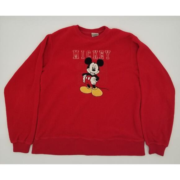 Disney Mickey Mouse Long Sleeve Graphic Sweatshirt Red Fleece 28 Size S Preowned - Picture 1 of 16